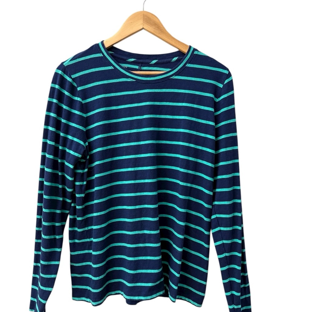 J. Crew Blue & Green Striped Girlfriend Long Sleeve Tee size Large